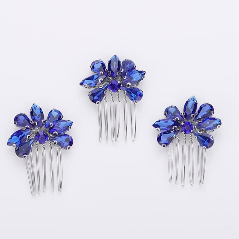 Rumtock 3pcs Blue Rhinestones Hair Comb Set for Wedding Brides Bridesmaid Women Girls Handmade Sparkle Hair Piece Vintage Hair Styling Jewelry (Blue) - Image 1